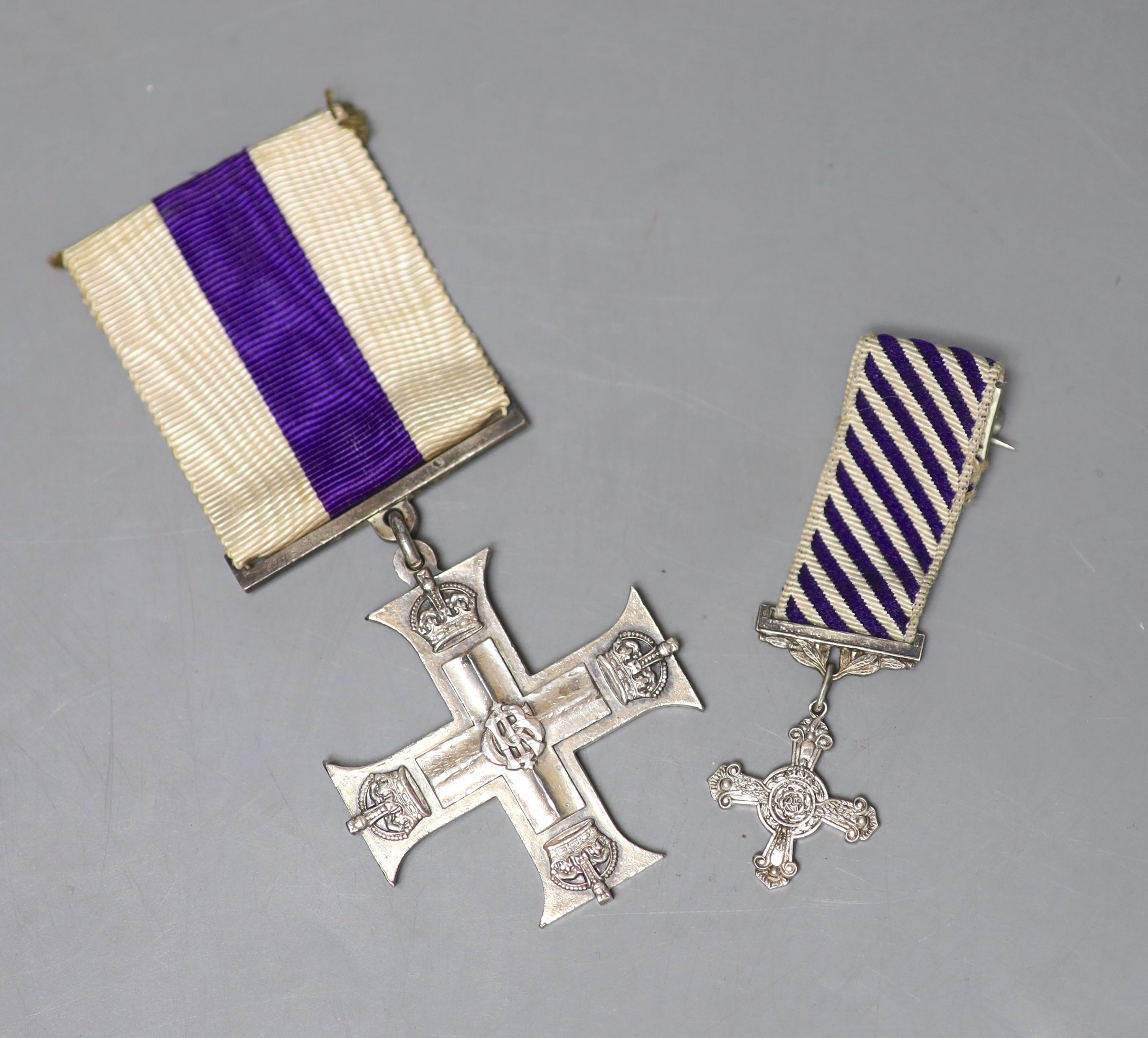 An unnamed Military Cross and a Distinguished Flying Cross miniature